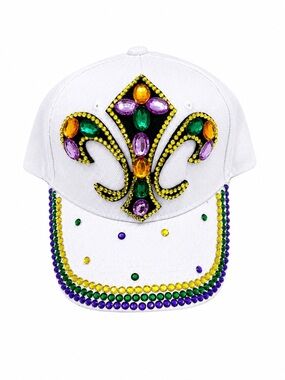White Kids Cap with Purple Green Gold Jewel Fleur-de-Lis - Unbranded